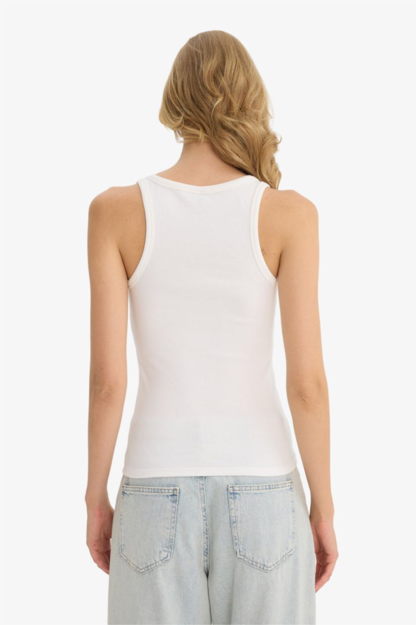 Kadın Ekru Slım Fıt Basıc Düz Yuvarlak Yaka Fitilli Kaşkorse Atlet