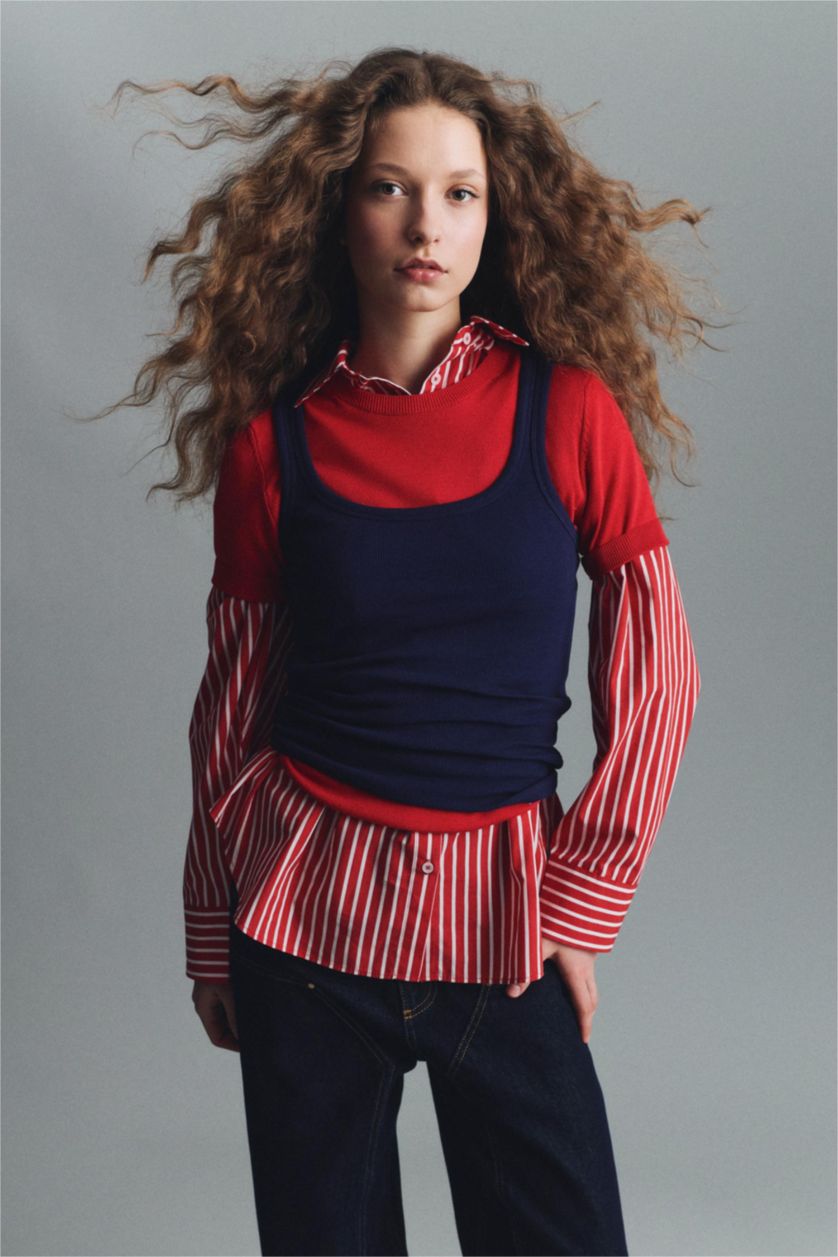 WOMAN NAVY Slim Fit Basic Camisole Round Collar Tank Top