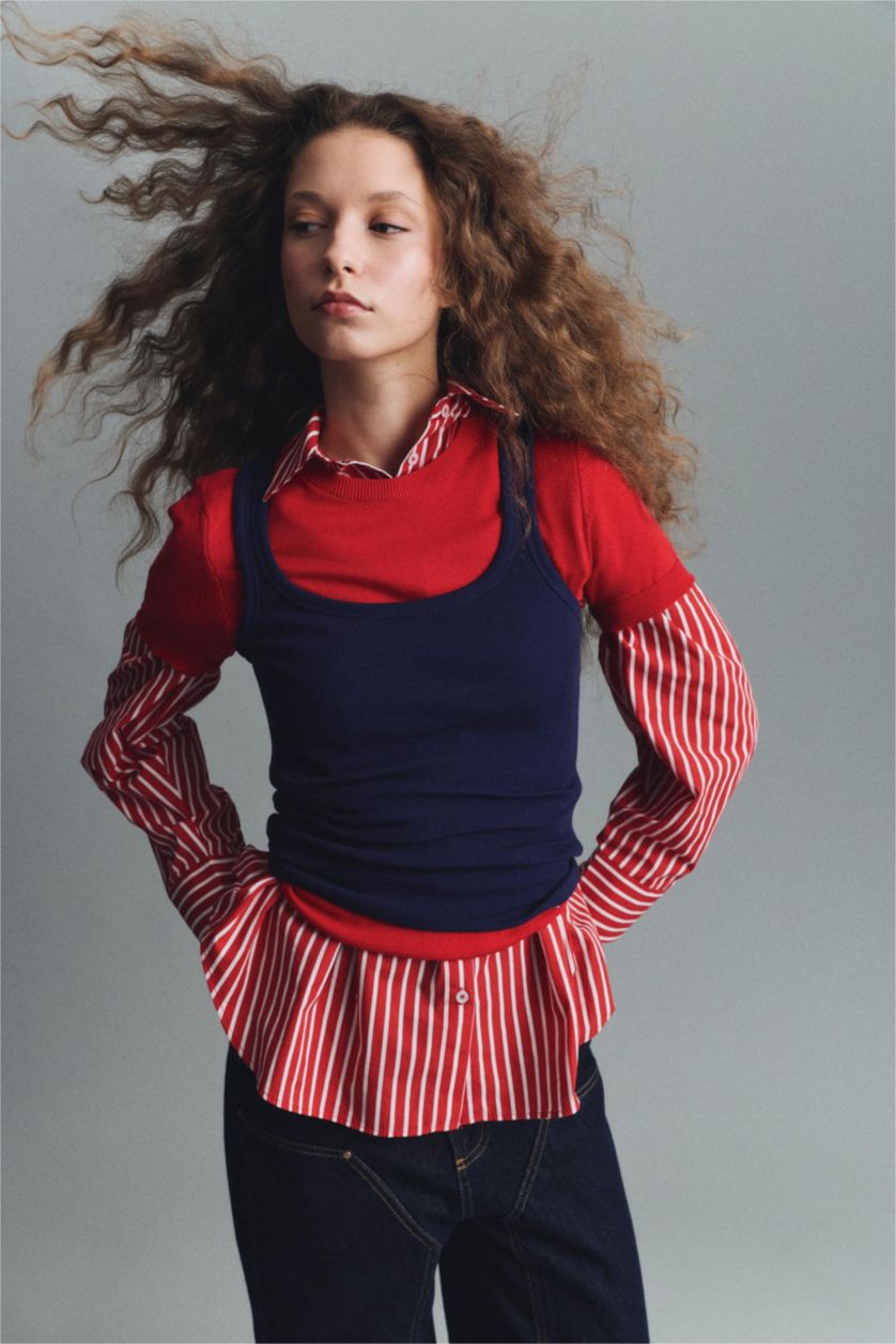 WOMAN NAVY Slim Fit Basic Camisole Round Collar Tank Top