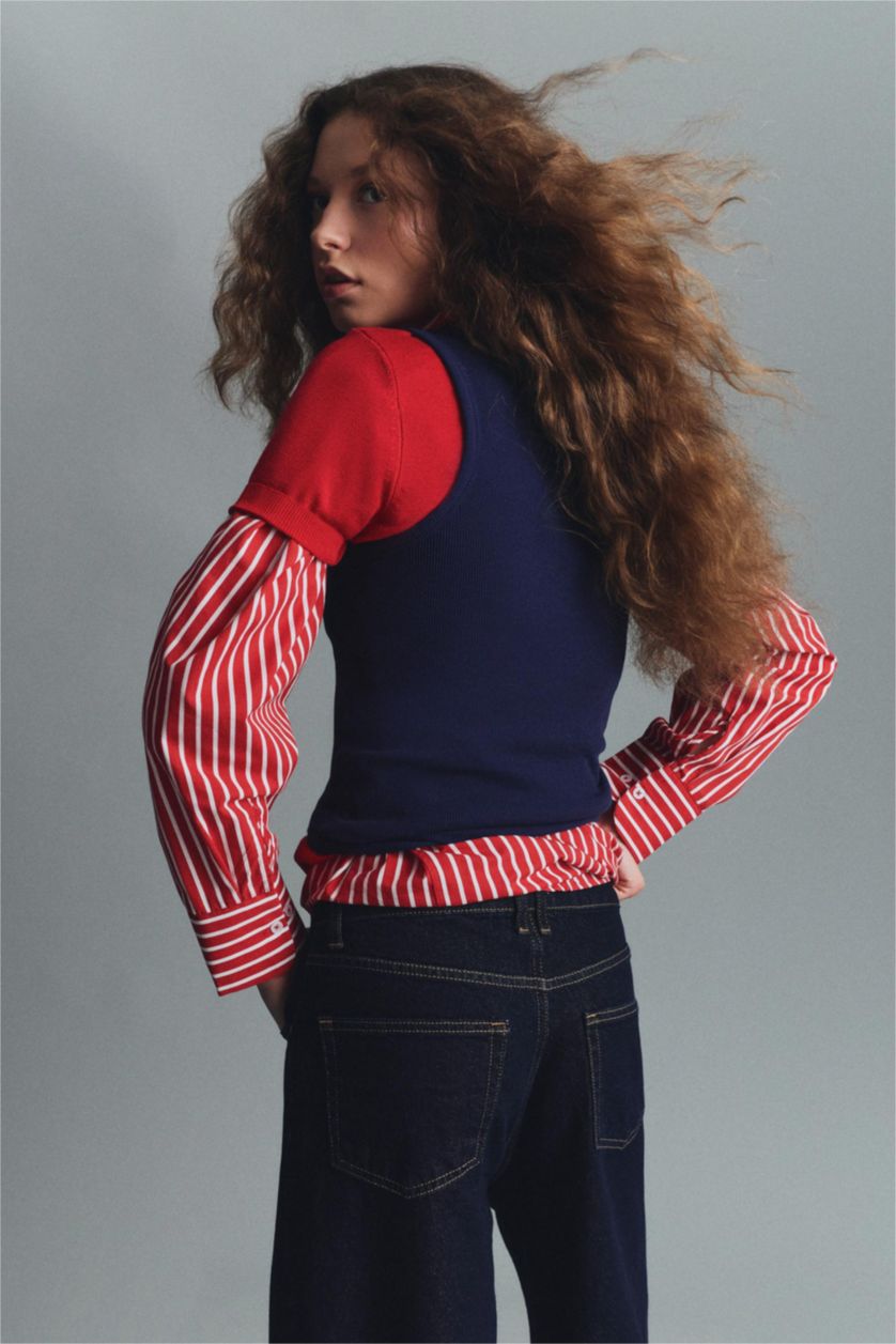 WOMAN NAVY Slim Fit Basic Camisole Round Collar Tank Top