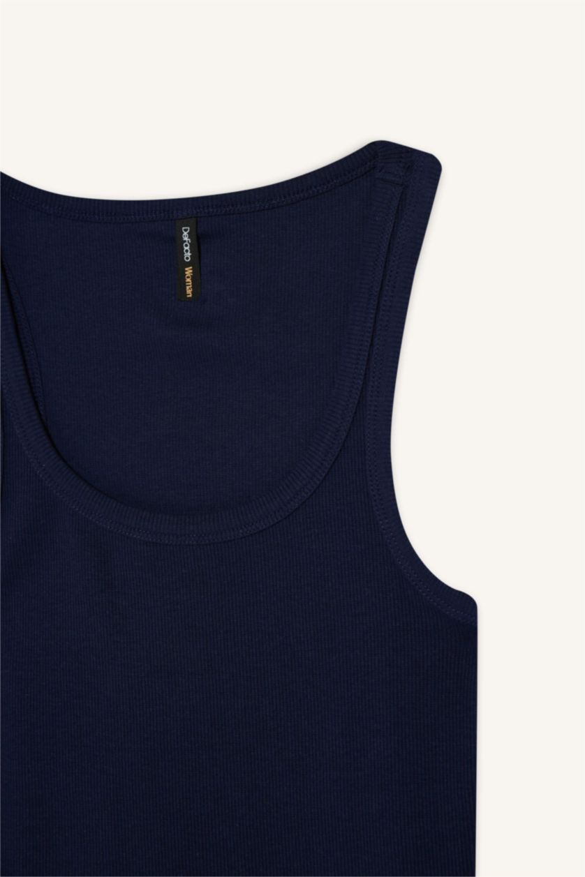 WOMAN NAVY Slim Fit Basic Camisole Round Collar Tank Top