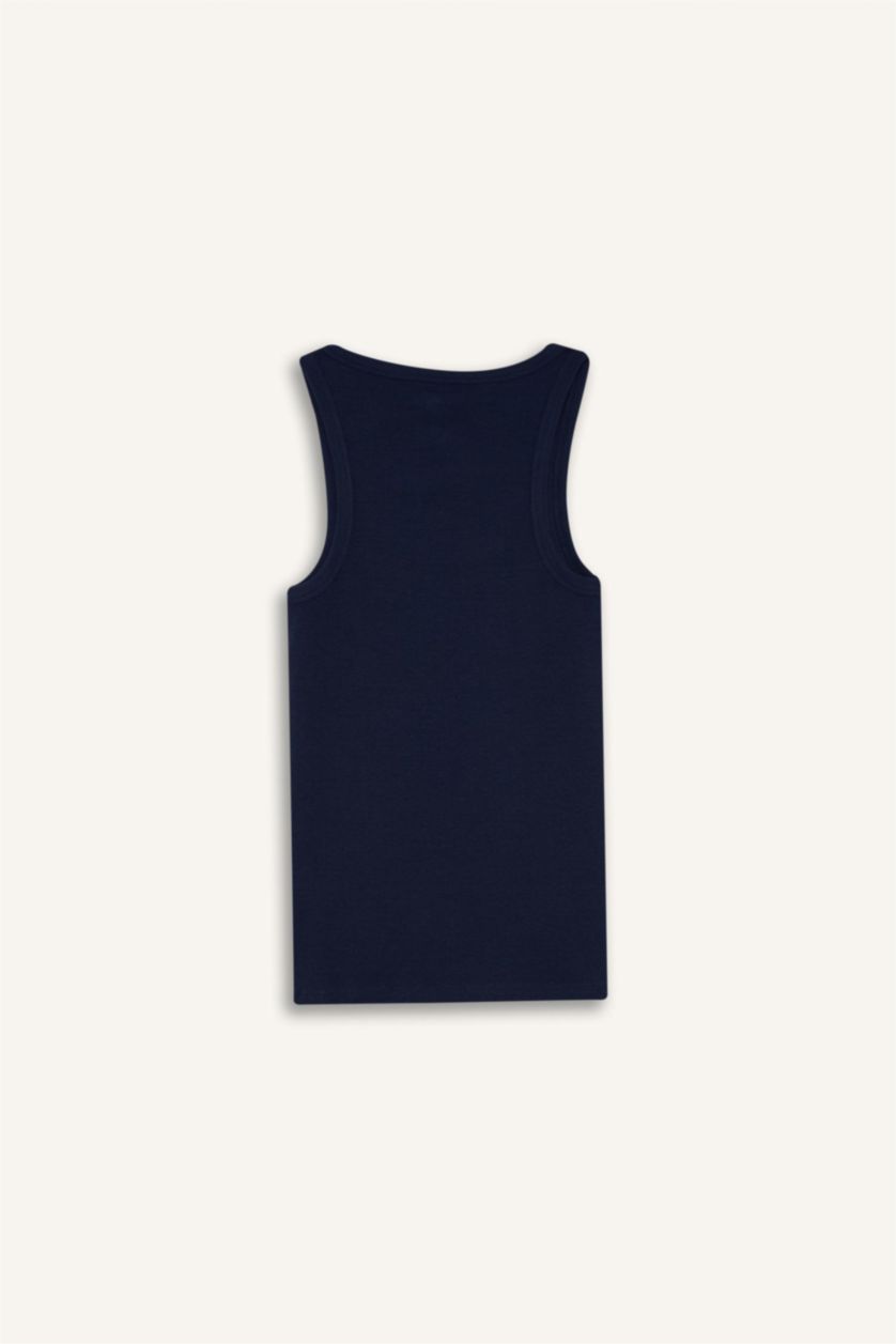 WOMAN NAVY Slim Fit Basic Camisole Round Collar Tank Top
