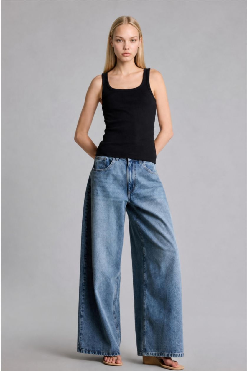Kadın Siyah Slim Fit Fitilli Basic Atlet