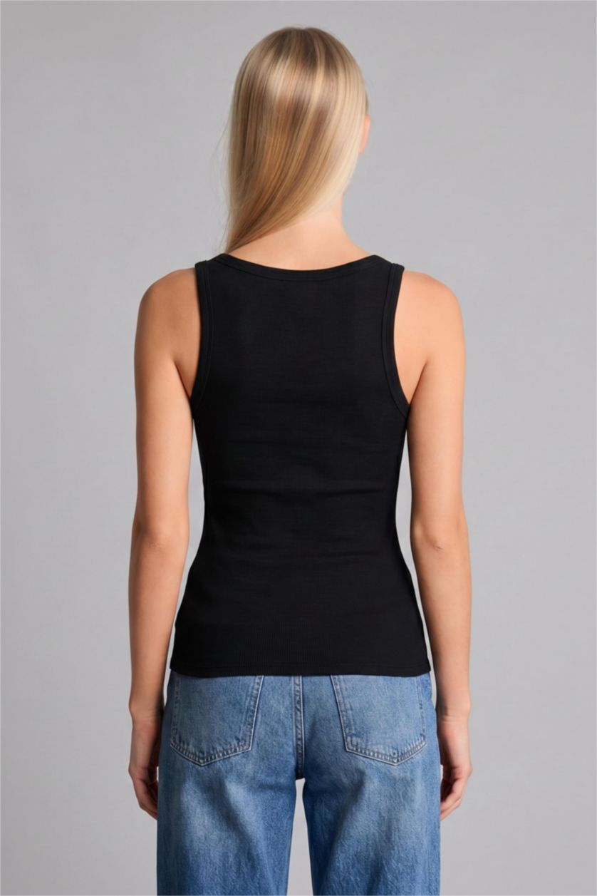 Kadın Siyah Slim Fit Fitilli Basic Atlet