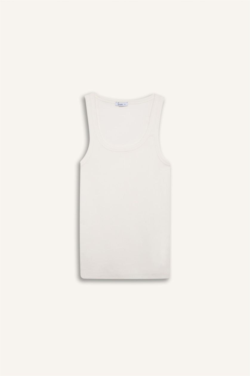 Kadın Ekru Afra x Defacto Slim Fit Basic Fitilli Kaşkorse Atlet