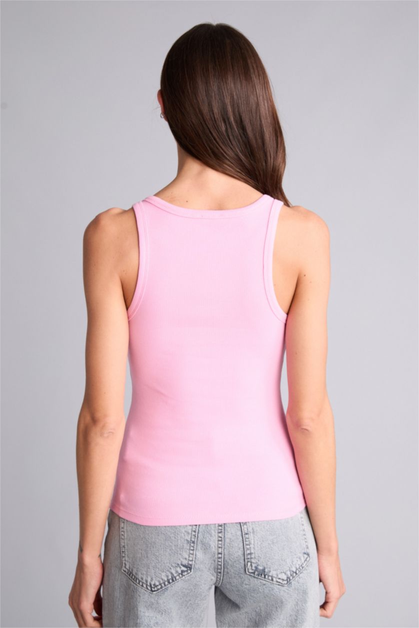 Kadın Açık Pembe Slım Fıt Basıc Düz Yuvarlak Yaka Fitilli Kaşkorse Atlet