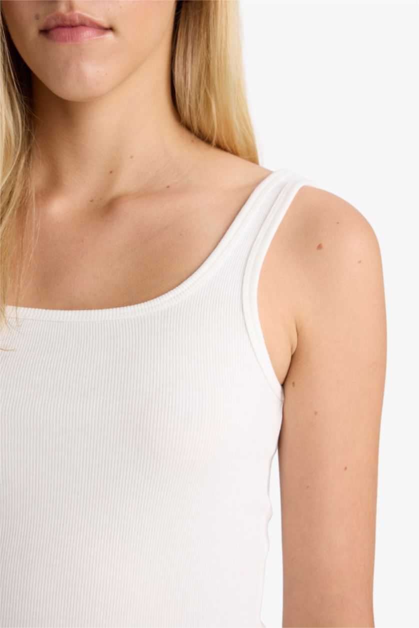 FEMME Écru Débardeur basique côtelé à col rond Coupe slim