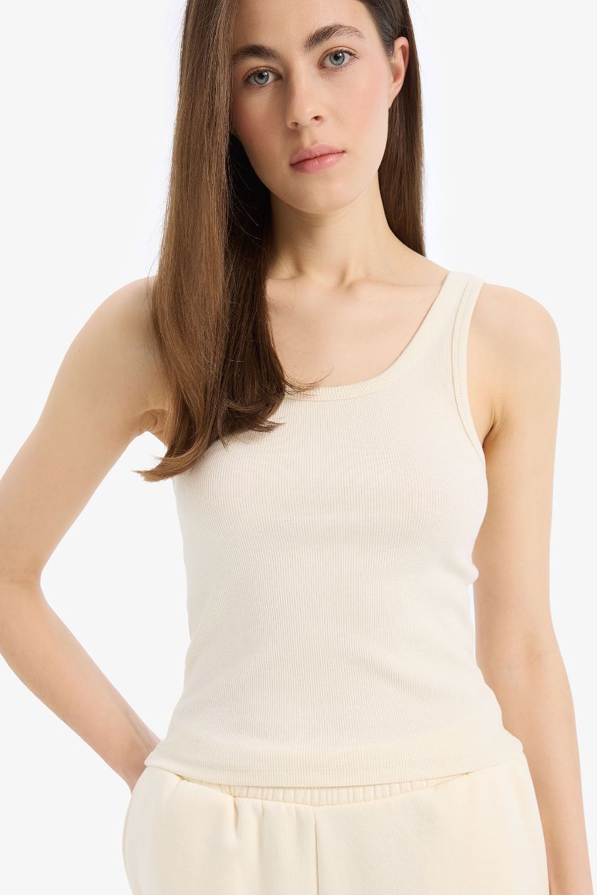 WOMAN Sand Slim Fit Basic Camisole Round Collar Tank Top