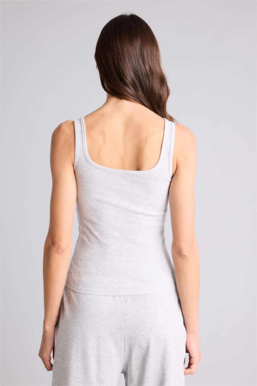 FEMME Gris Débardeur côtelé basique à col rond Coupe ajustée
