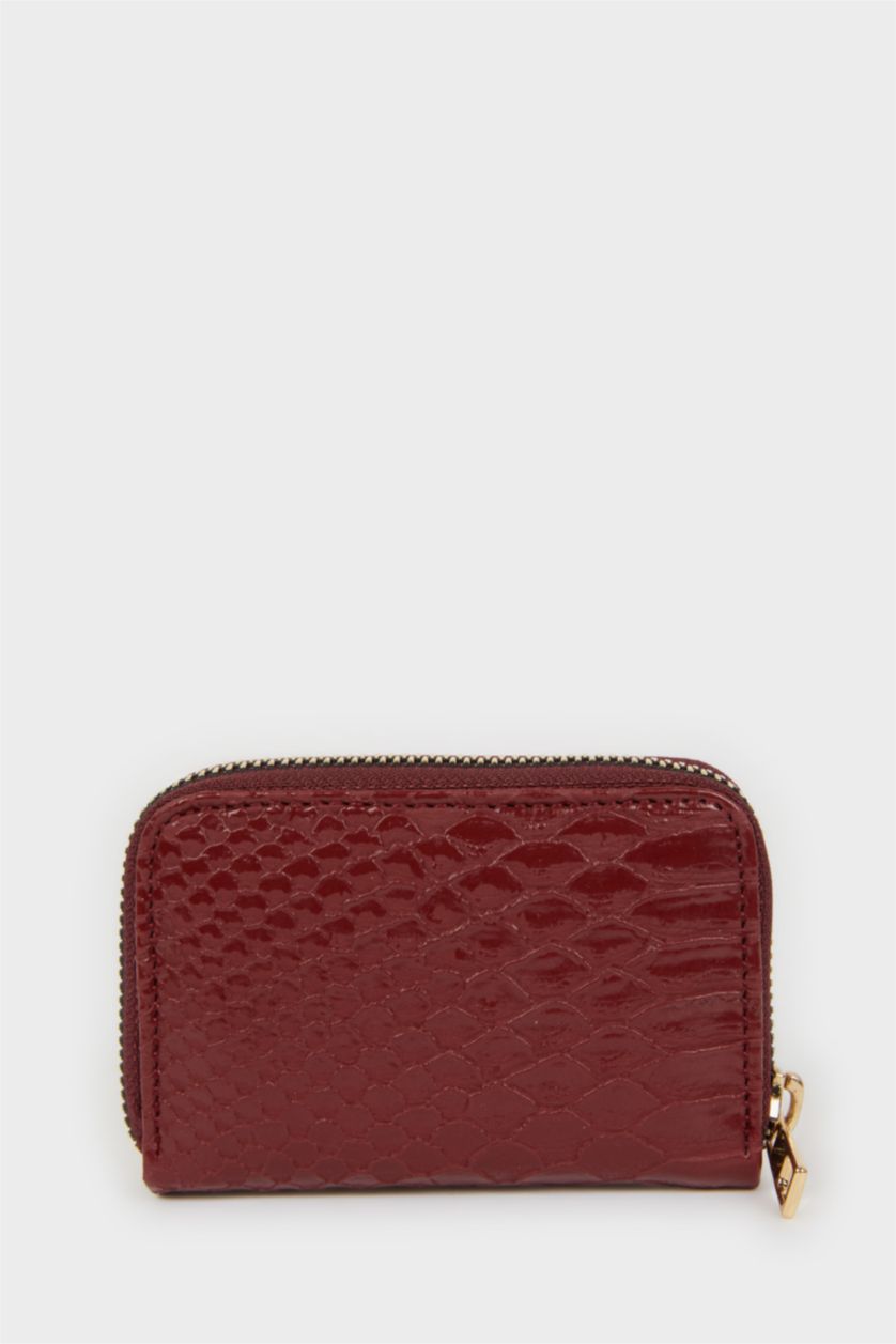 Kadın Bordo Kadın Desenli Fermuarlı Bozuk Para Cüzdanı