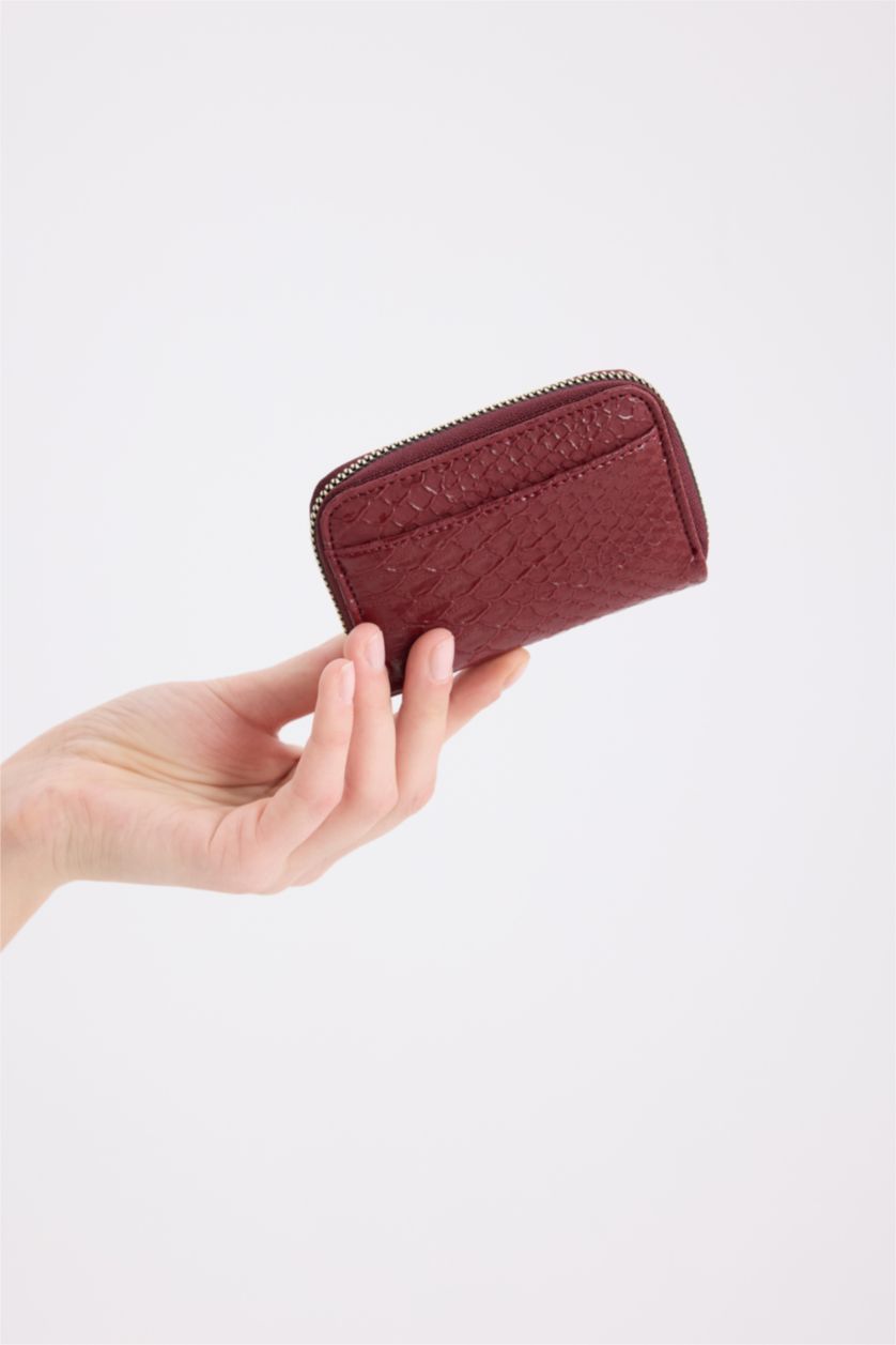 Kadın Bordo Kadın Desenli Fermuarlı Bozuk Para Cüzdanı