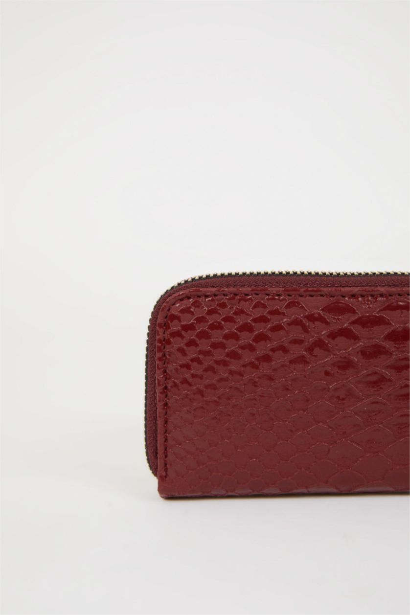 Kadın Bordo Kadın Desenli Fermuarlı Bozuk Para Cüzdanı