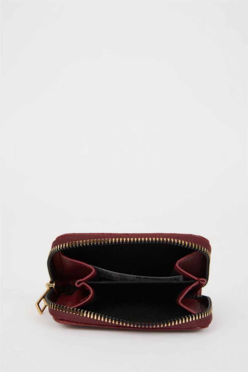 Kadın Bordo Kadın Desenli Fermuarlı Bozuk Para Cüzdanı