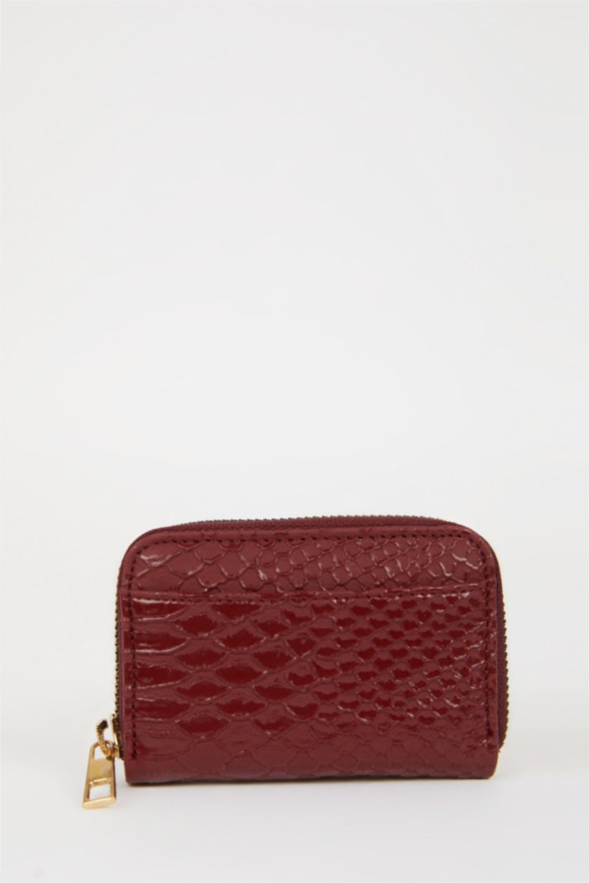 Kadın Bordo Kadın Desenli Fermuarlı Bozuk Para Cüzdanı