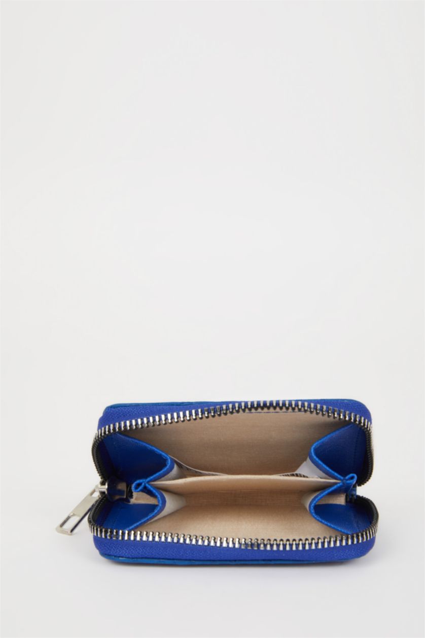 Kadın Lacivert Kadın Desenli Fermuarlı Bozuk Para Cüzdanı