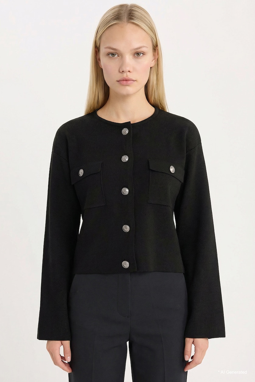 Woman Black Regular Fit Cardigan