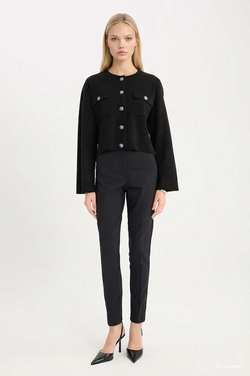 Woman Black Regular Fit Cardigan