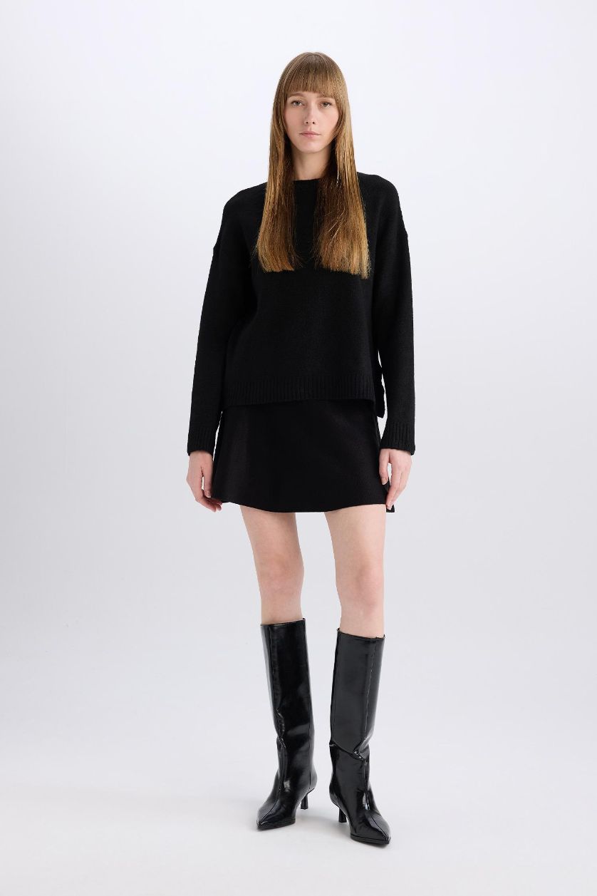 WOMAN Black A Form Flounce Knitted Mini Skirt