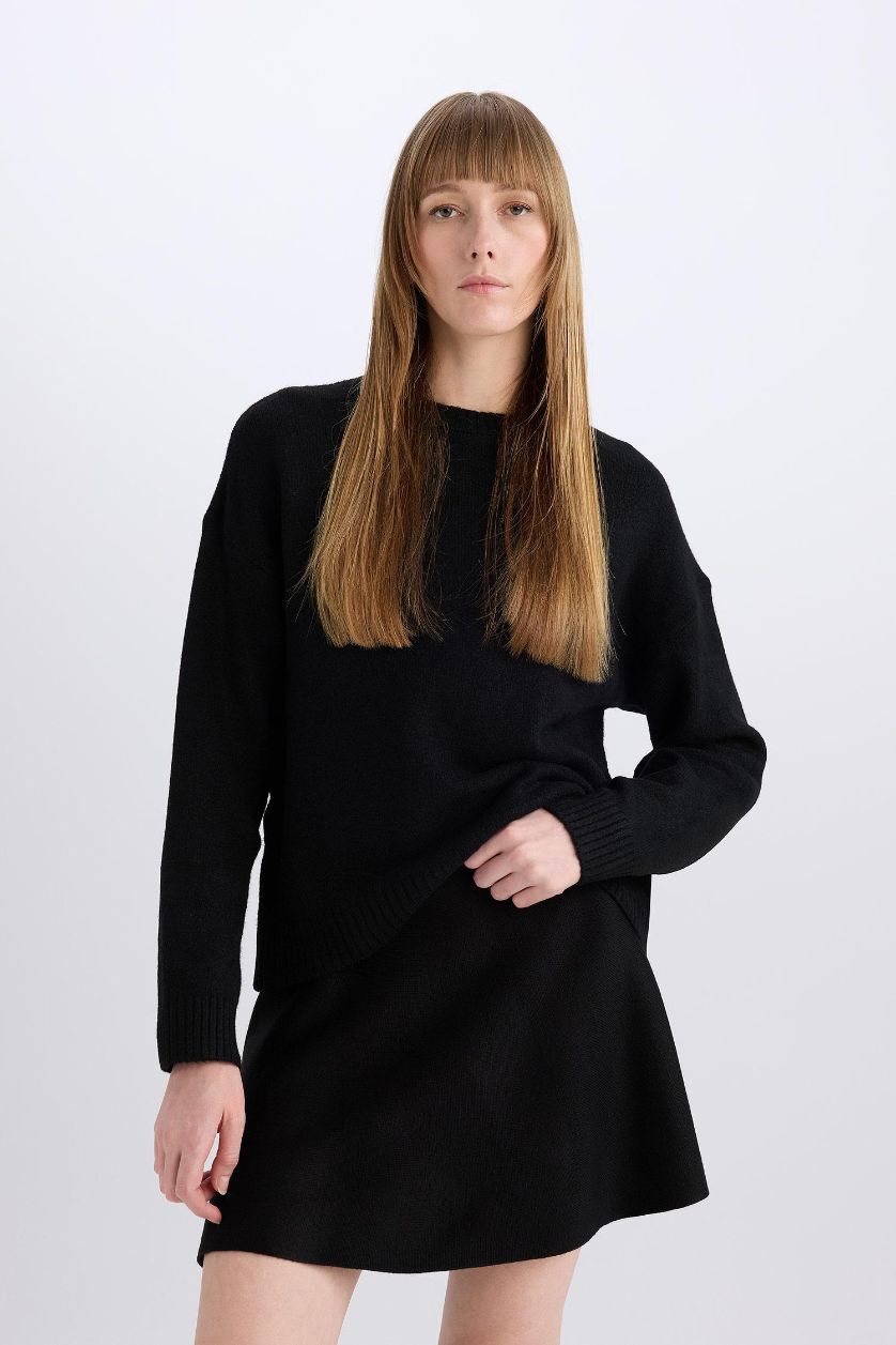 WOMAN Black A Form Flounce Knitted Mini Skirt