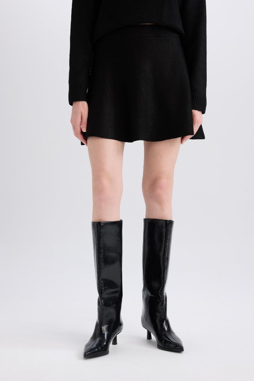 WOMAN Black A Form Flounce Knitted Mini Skirt