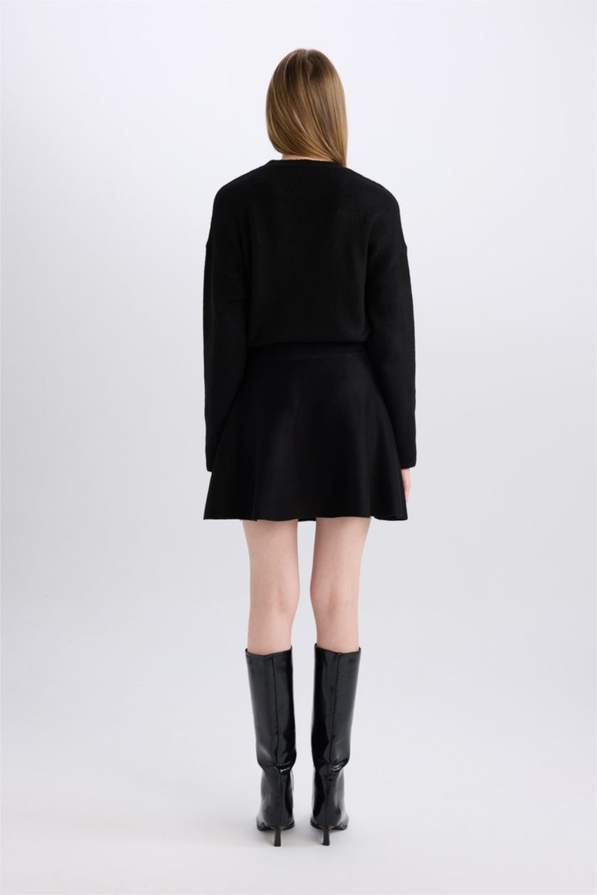 WOMAN Black A Form Flounce Knitted Mini Skirt