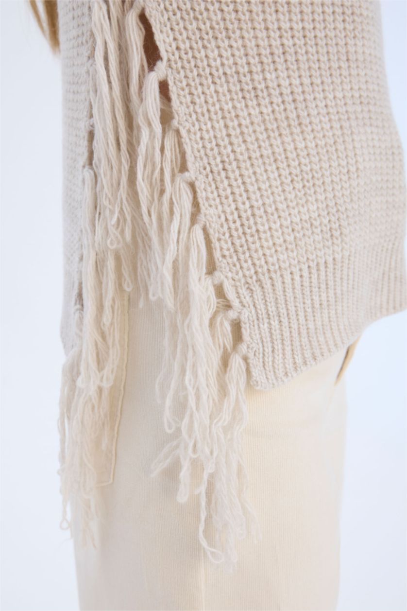 FEMME Beige Clair Pull en tricot à col demi-haut en tissu selanik Coupe relax