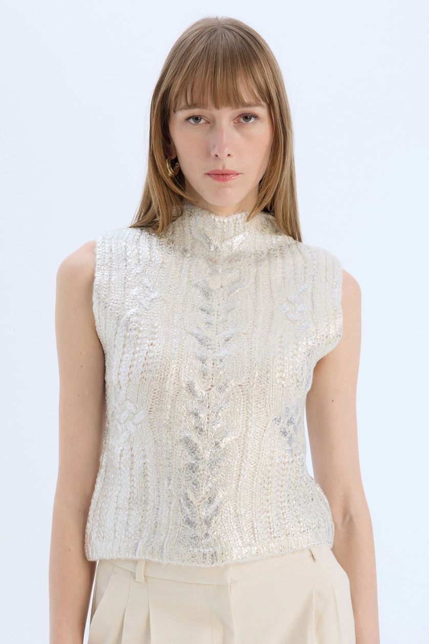 نساء بيج فاتح يلك تريكو لامع قصة عادية بياخة عالية