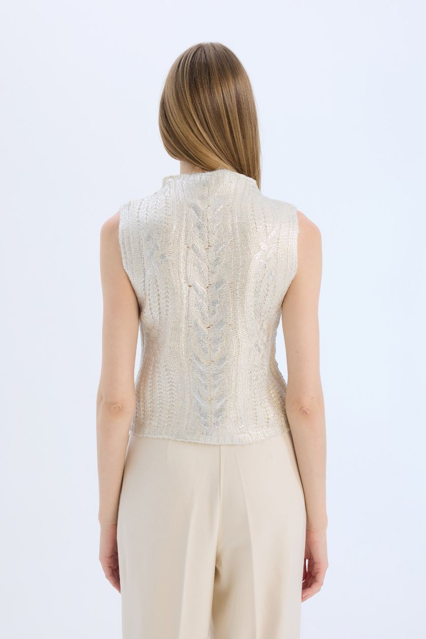 نساء بيج فاتح يلك تريكو لامع قصة عادية بياخة عالية