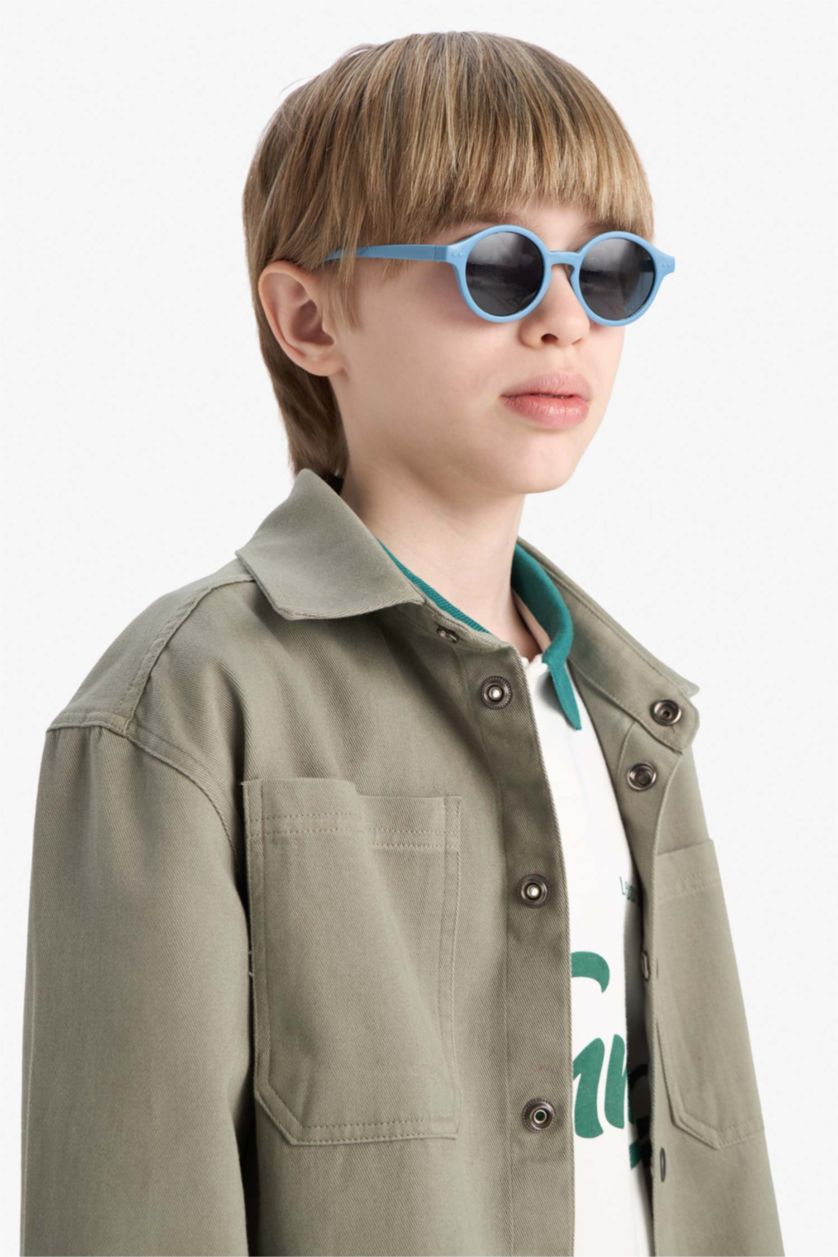 BOYS & TEENS Blue Boy Round Blue Plastic Frame Black Glass UV Sunglasses