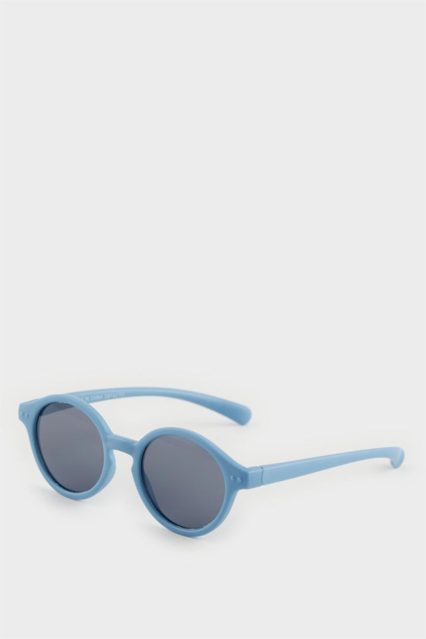 BOYS & TEENS Blue Boy Round Blue Plastic Frame Black Glass UV Sunglasses