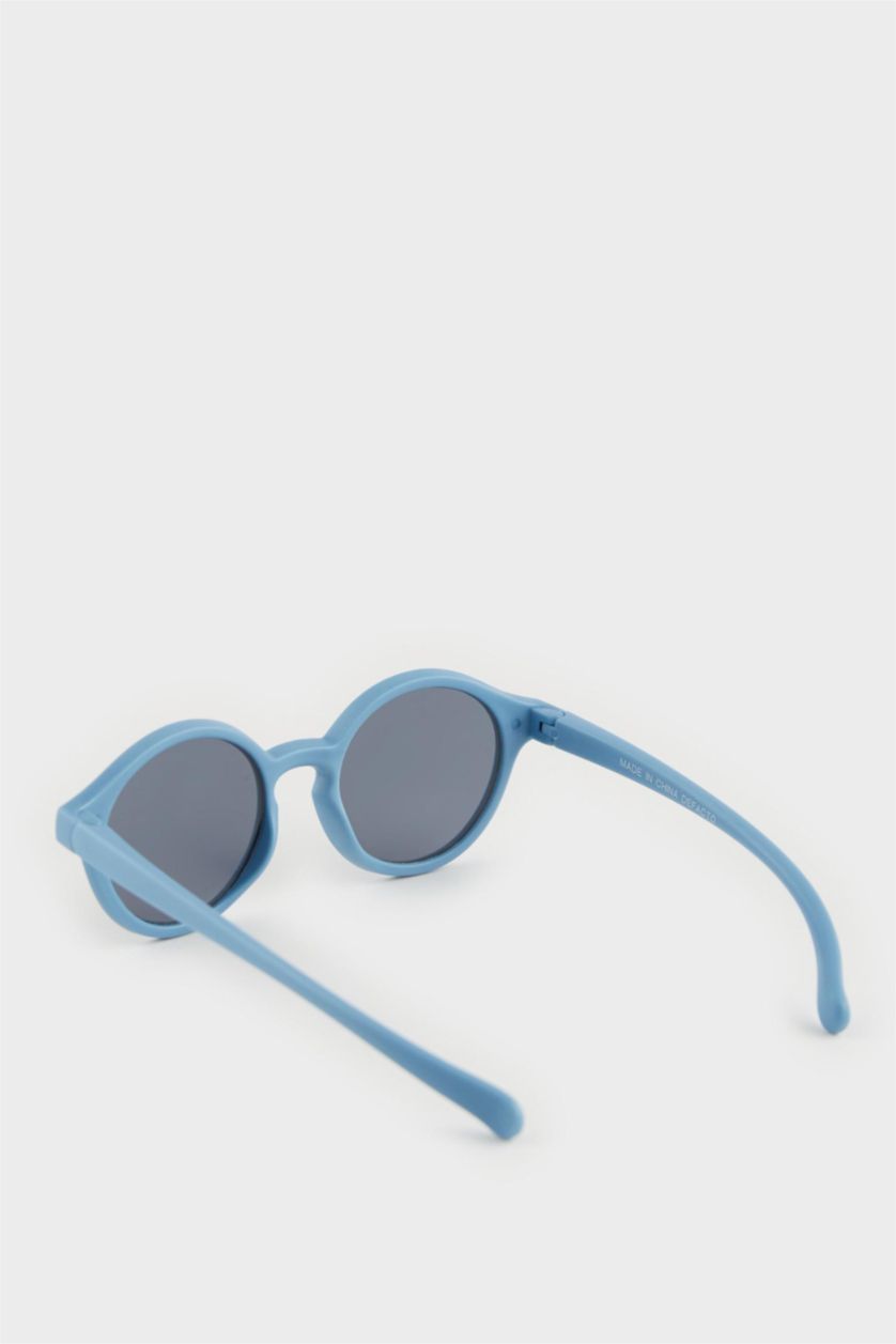 BOYS & TEENS Blue Boy Round Blue Plastic Frame Black Glass UV Sunglasses