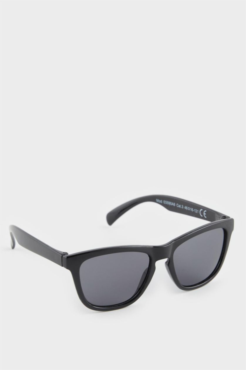 FEMME Noir Lunettes de soleil carrées cadre en plastique noir pour fille