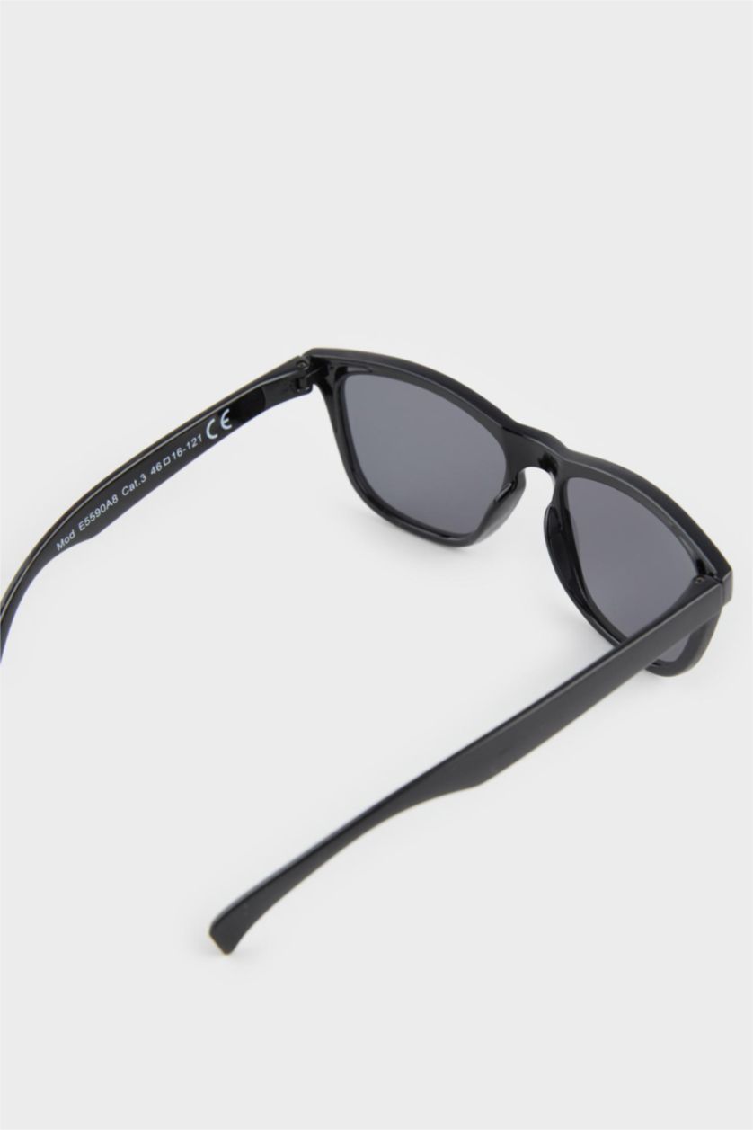 FEMME Noir Lunettes de soleil carrées cadre en plastique noir pour fille