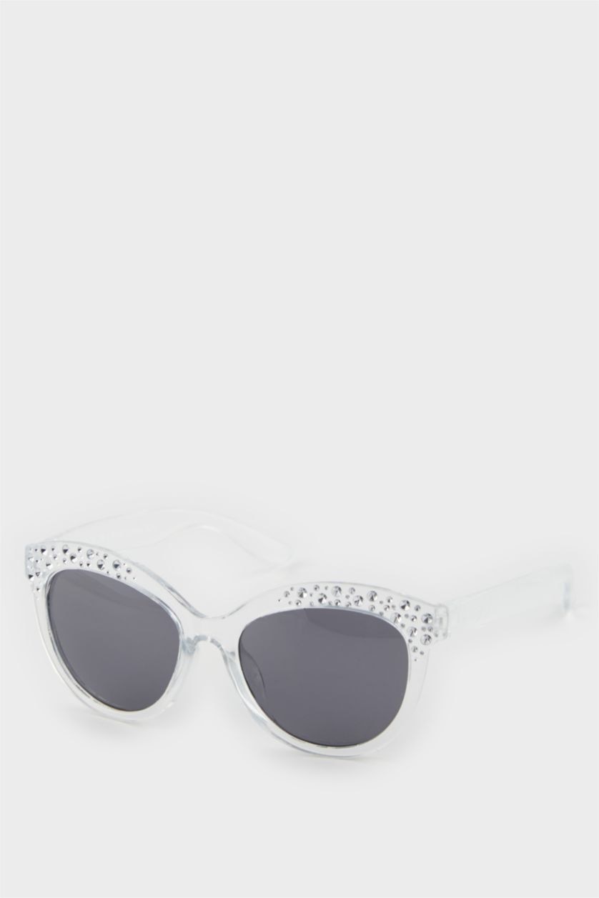 FEMME Blanc Lunettes de soleil cadre en plastique transparent à strass pour fille