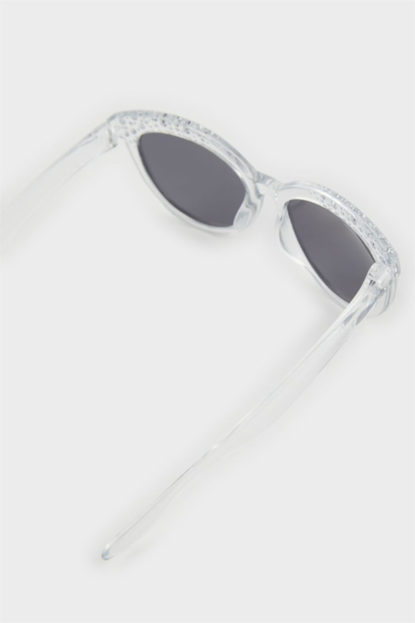 FEMME Blanc Lunettes de soleil cadre en plastique transparent à strass pour fille