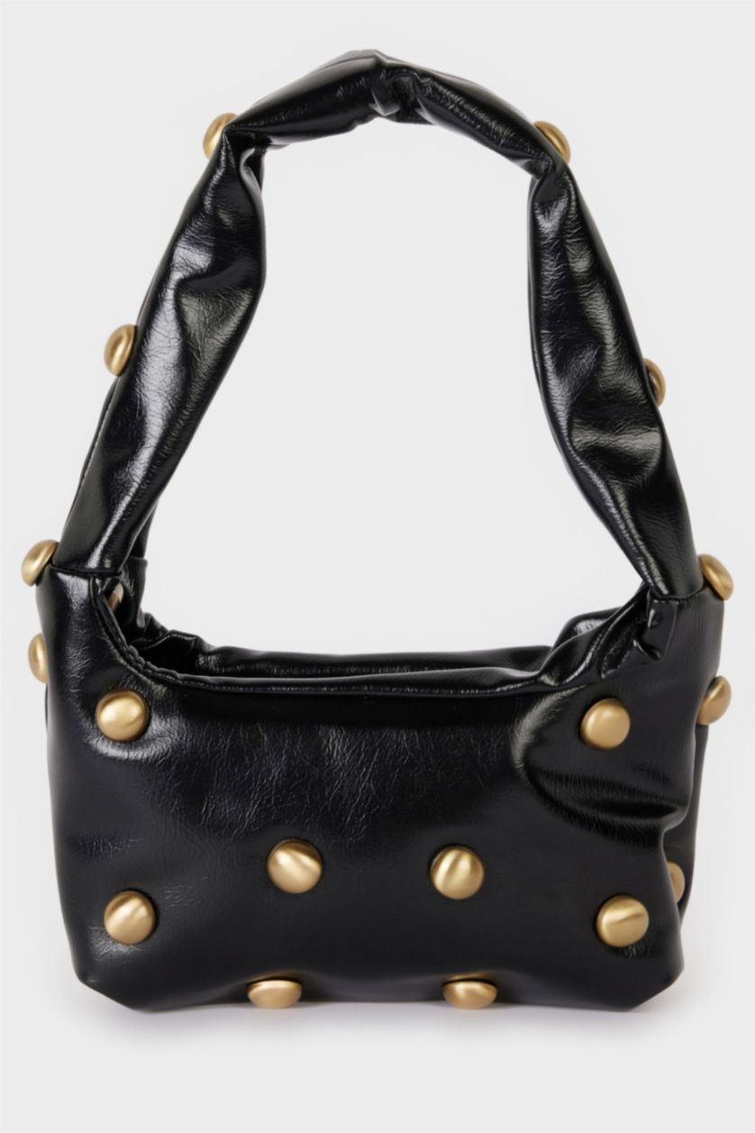 WOMAN Black Woman Stud Detailed Faux Leather Shoulder Bag