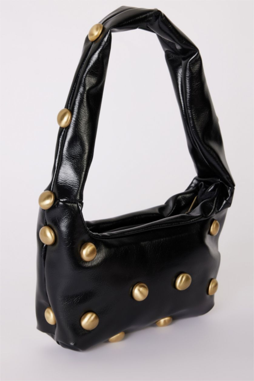 WOMAN Black Woman Stud Detailed Faux Leather Shoulder Bag