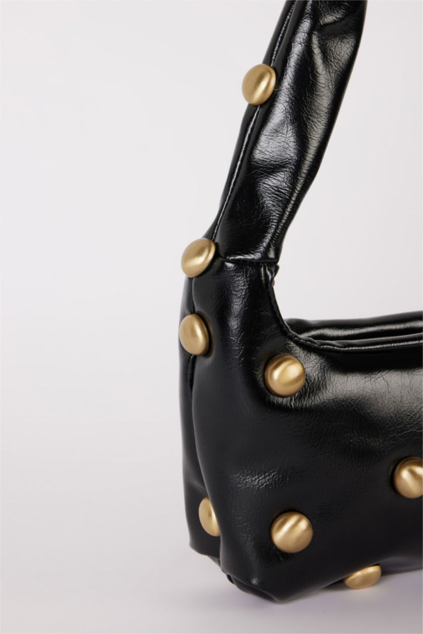 WOMAN Black Woman Stud Detailed Faux Leather Shoulder Bag
