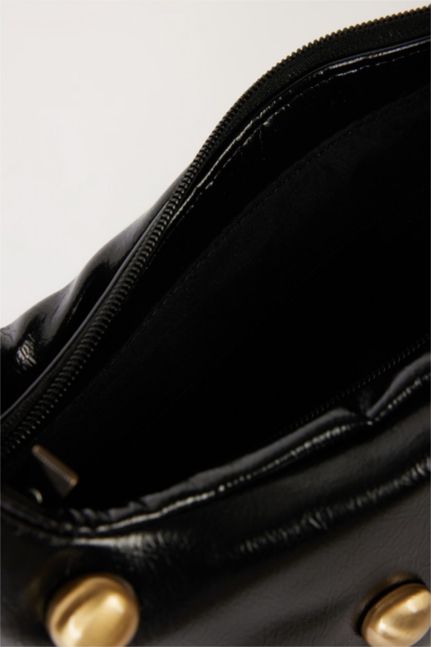 WOMAN Black Woman Stud Detailed Faux Leather Shoulder Bag