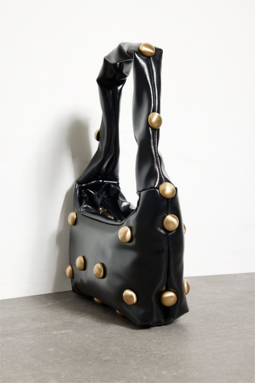 WOMAN Black Woman Stud Detailed Faux Leather Shoulder Bag