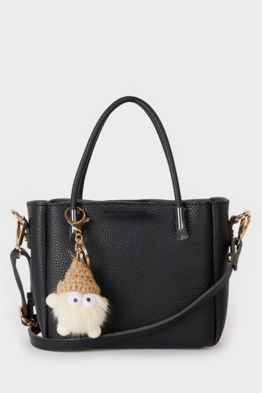 WOMAN Black Woman Charm Detailed Faux Leather Shoulder Bag