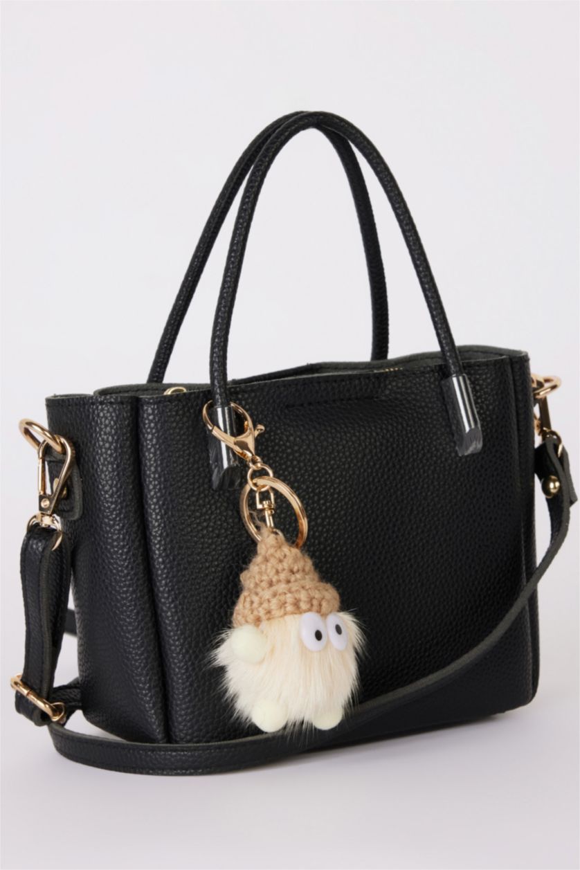 WOMAN Black Woman Charm Detailed Faux Leather Shoulder Bag