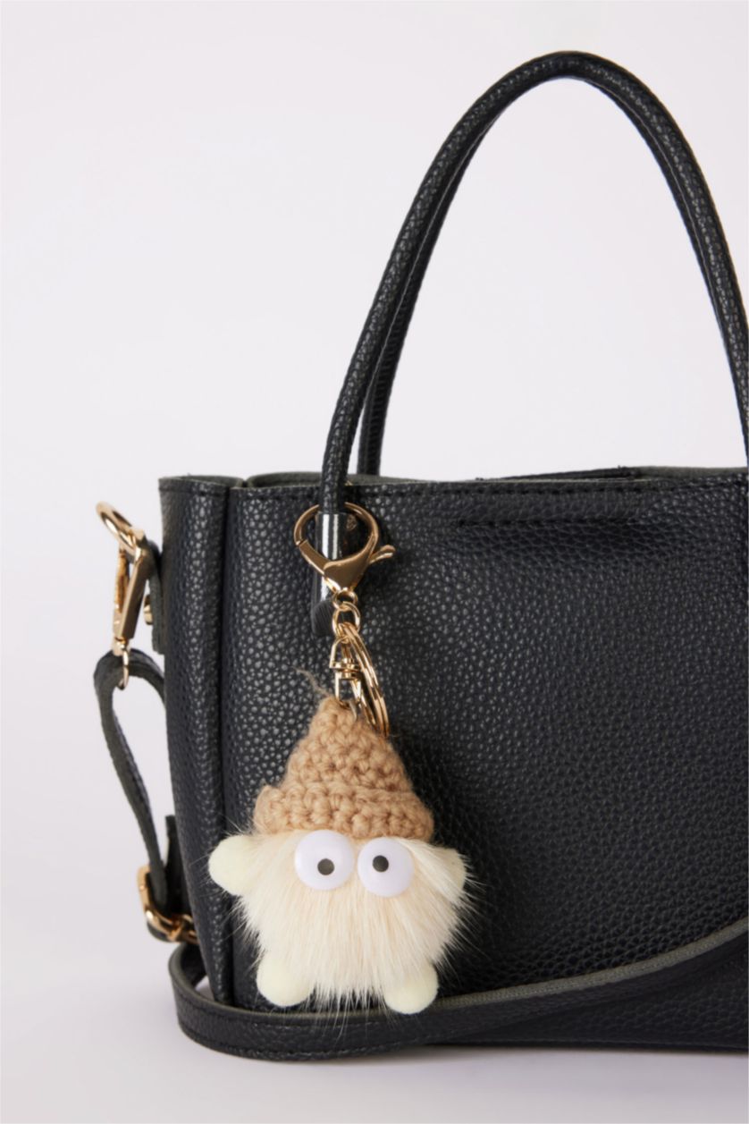 WOMAN Black Woman Charm Detailed Faux Leather Shoulder Bag