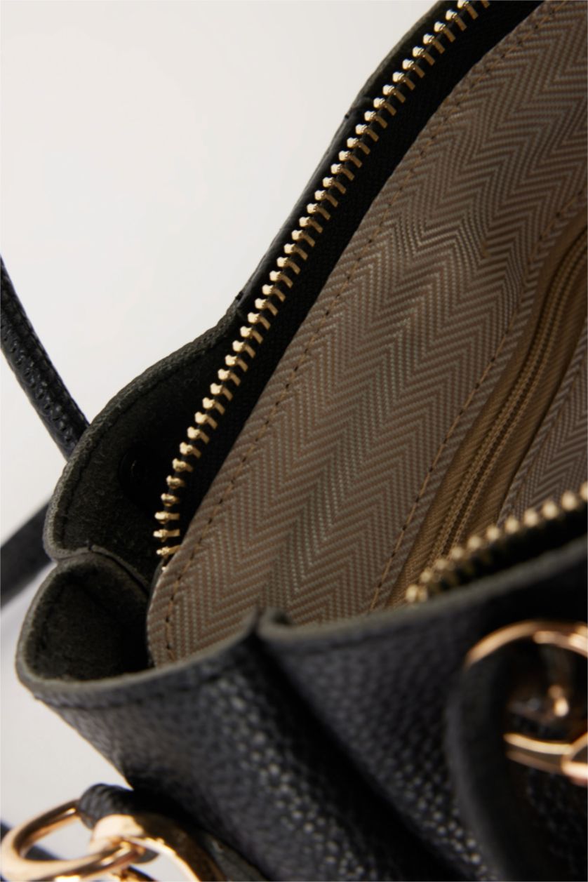 WOMAN Black Woman Charm Detailed Faux Leather Shoulder Bag