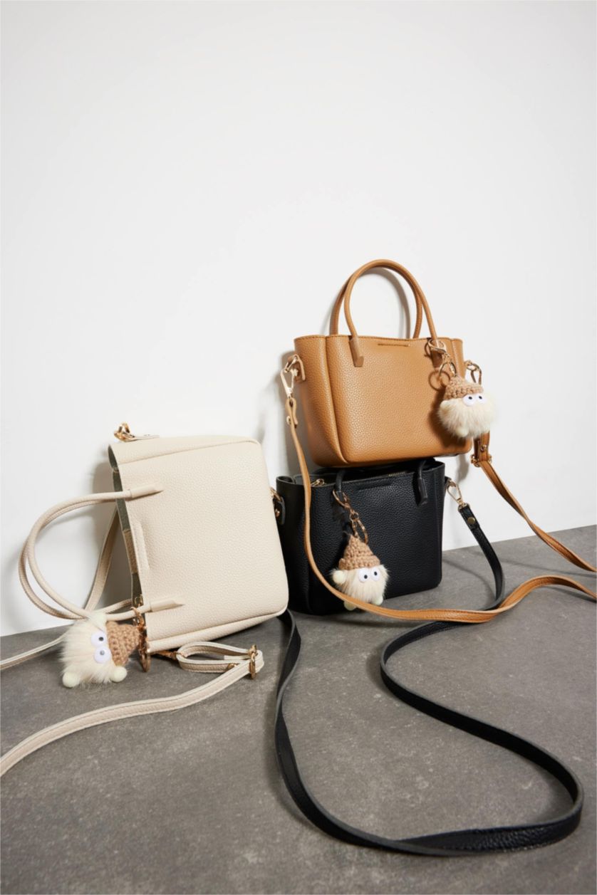 WOMAN Black Woman Charm Detailed Faux Leather Shoulder Bag