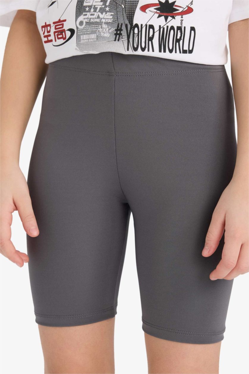 Kız Çocuk - Genç Kız Antrasit 2'li Takım Baskılı Kısa Kollu Tişört Biker Tayt Kız Çocuk