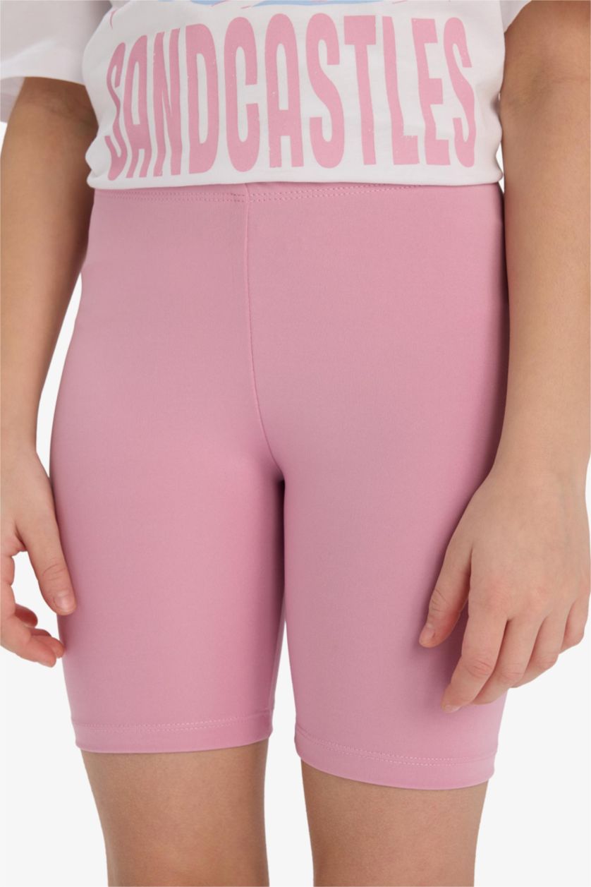 Kız Çocuk - Genç Kız Pembe 2'li Takım Baskılı Kısa Kollu Tişört Biker Tayt Kız Çocuk