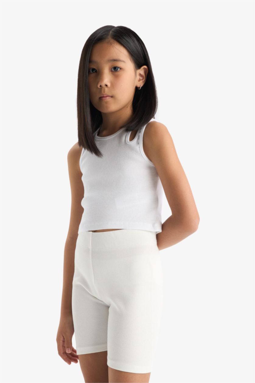 Kız Çocuk - Genç Kız Kırık Beyaz Biker Fitilli Kaşkorse Tayt Kız Çocuk