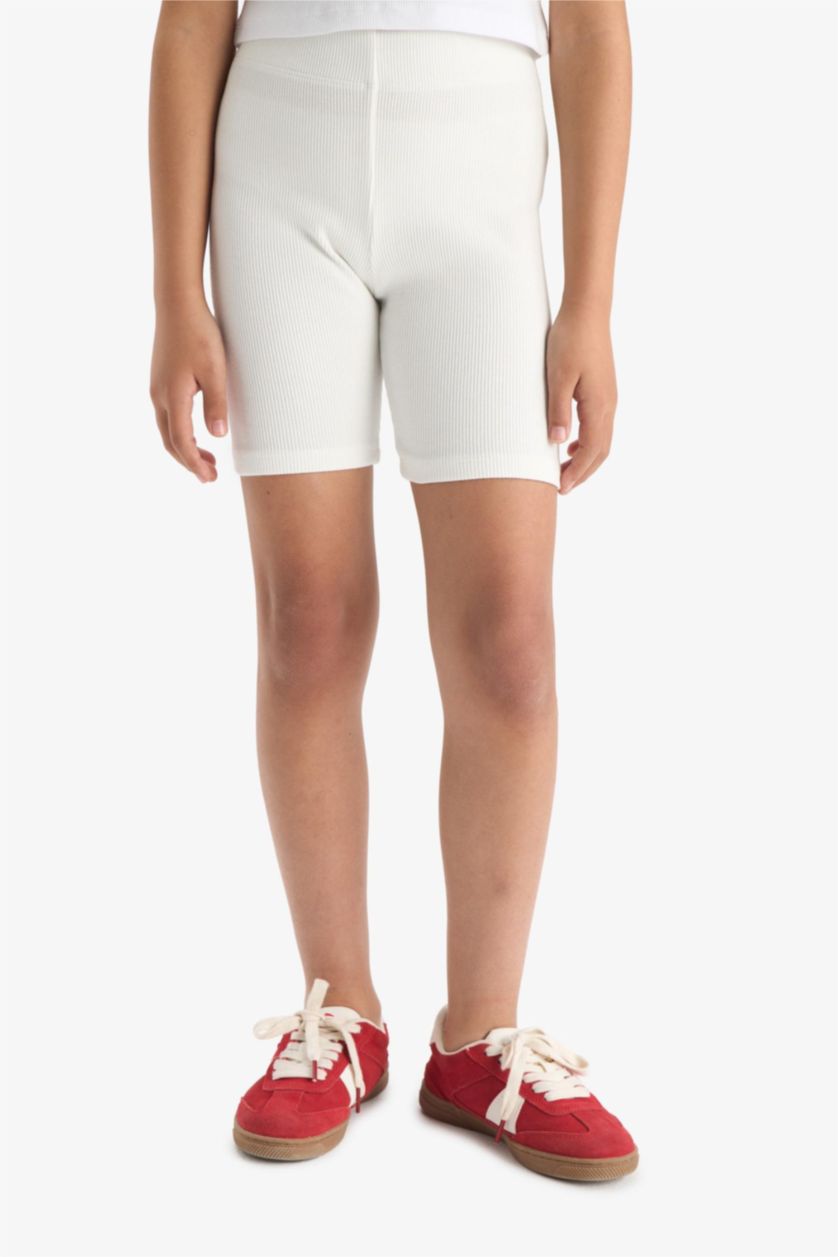 Kız Çocuk - Genç Kız Kırık Beyaz Biker Fitilli Kaşkorse Tayt Kız Çocuk