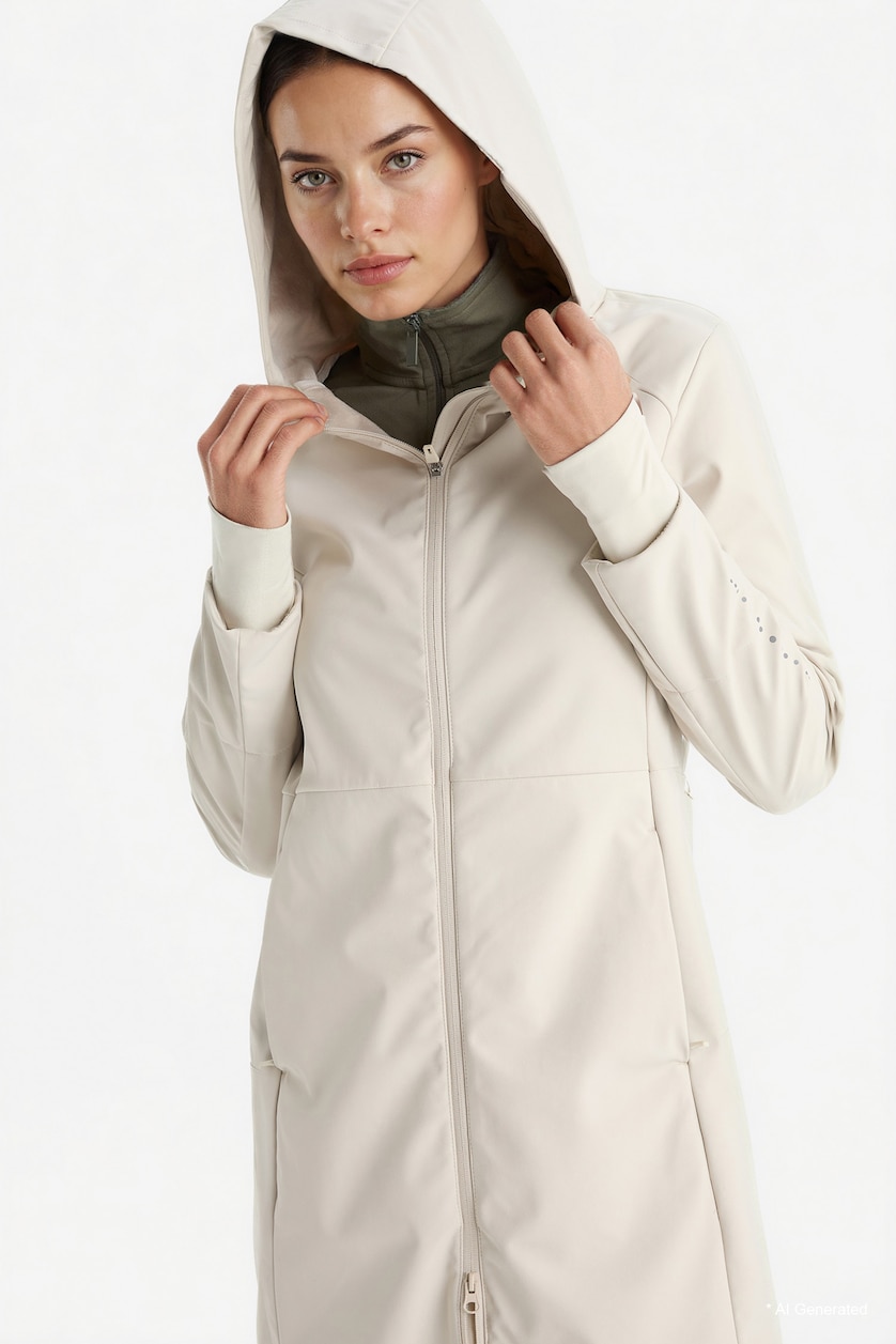 Woman Beige Zipper Coat